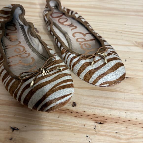 Sam Edelman 8.5 Fur Dyed Cow Hair Felicia Luxe Ballet Shoes Brown Zebra Print - Picture 2 of 11